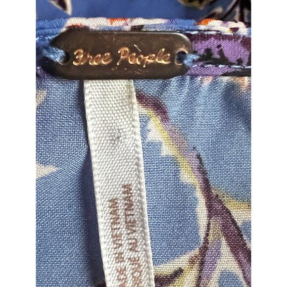 Free People Santiago Blue Floral Boho Peasant Crop Top Blouse Shirt Large - Picture 6 of 10